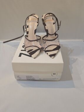 SCHUTZ Zebra-Print Pointed Toe Clear-Strap Ankle Heels